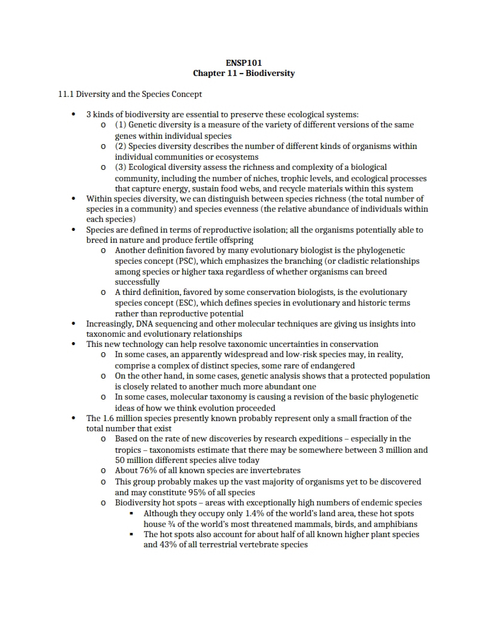 Biodiversity (Chapter 11)