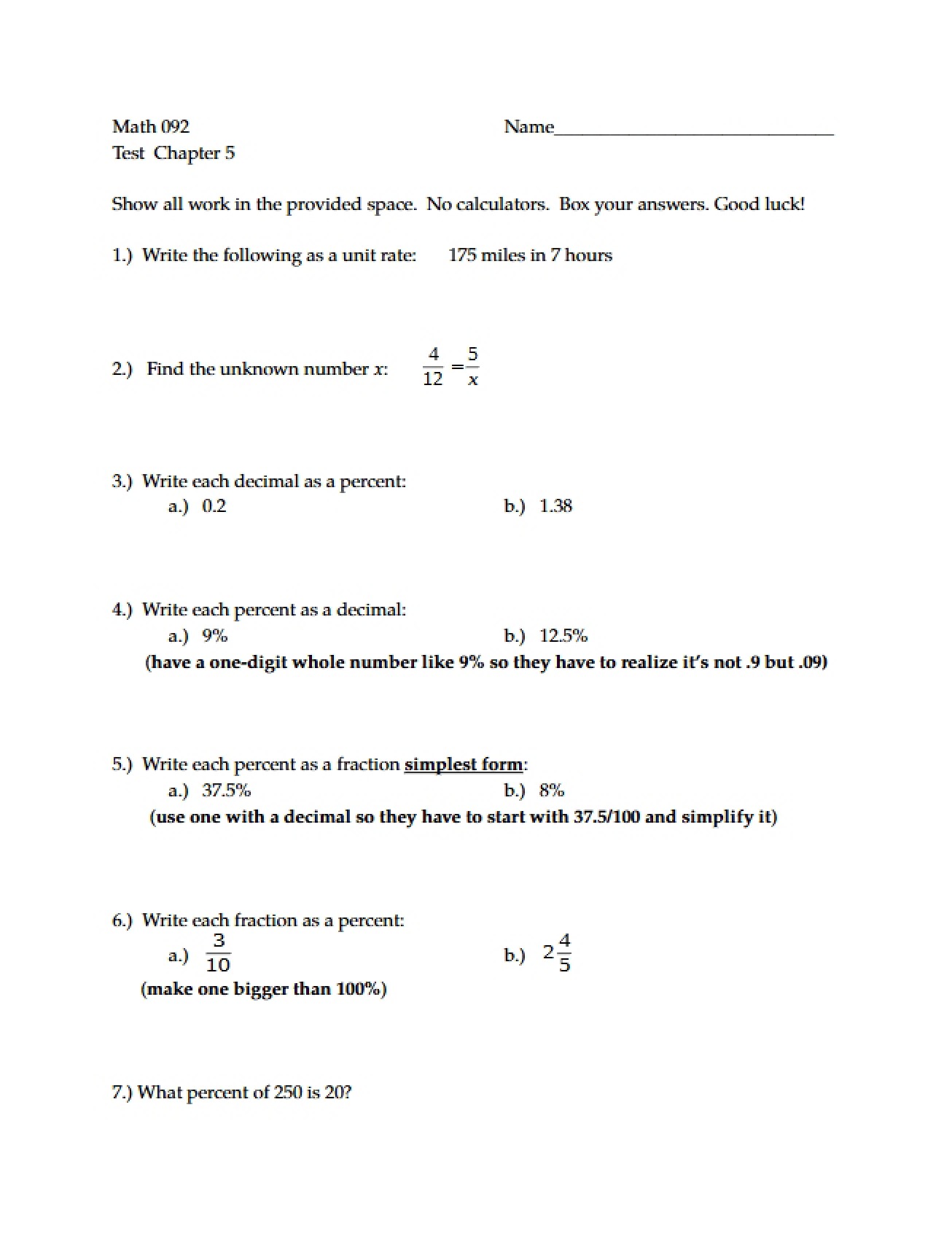 Examination for Chapter 5