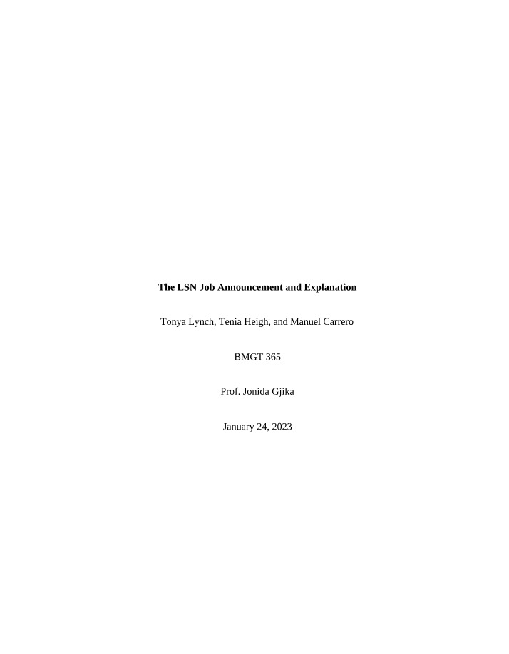 Explanation and Job Announcement - LSN