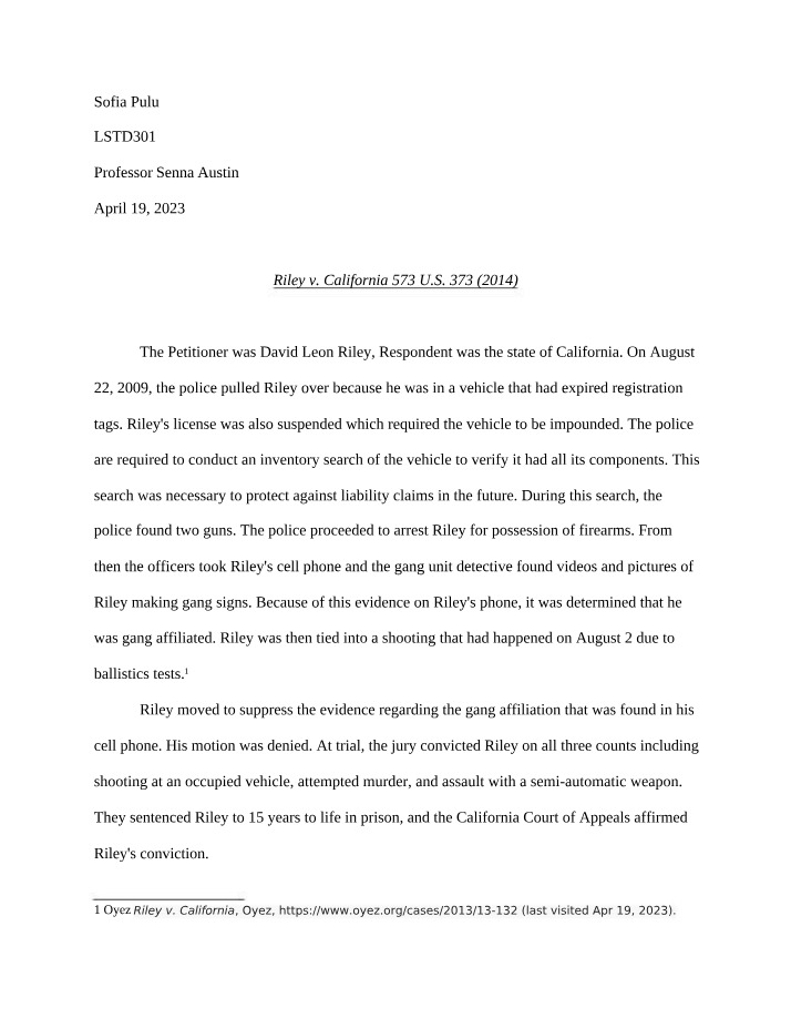 Case Summary - Riley v. California
