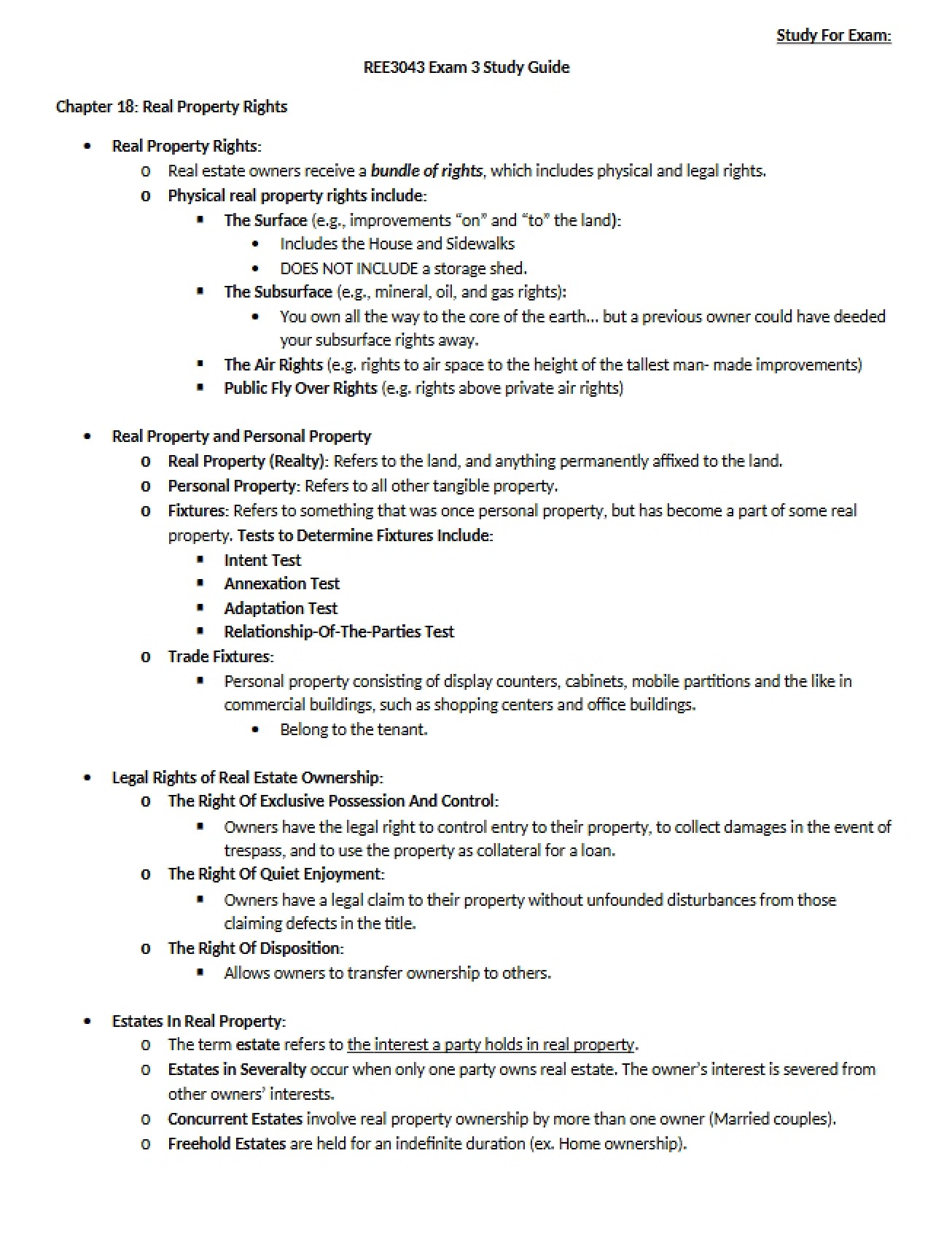 Guide for Exam Three