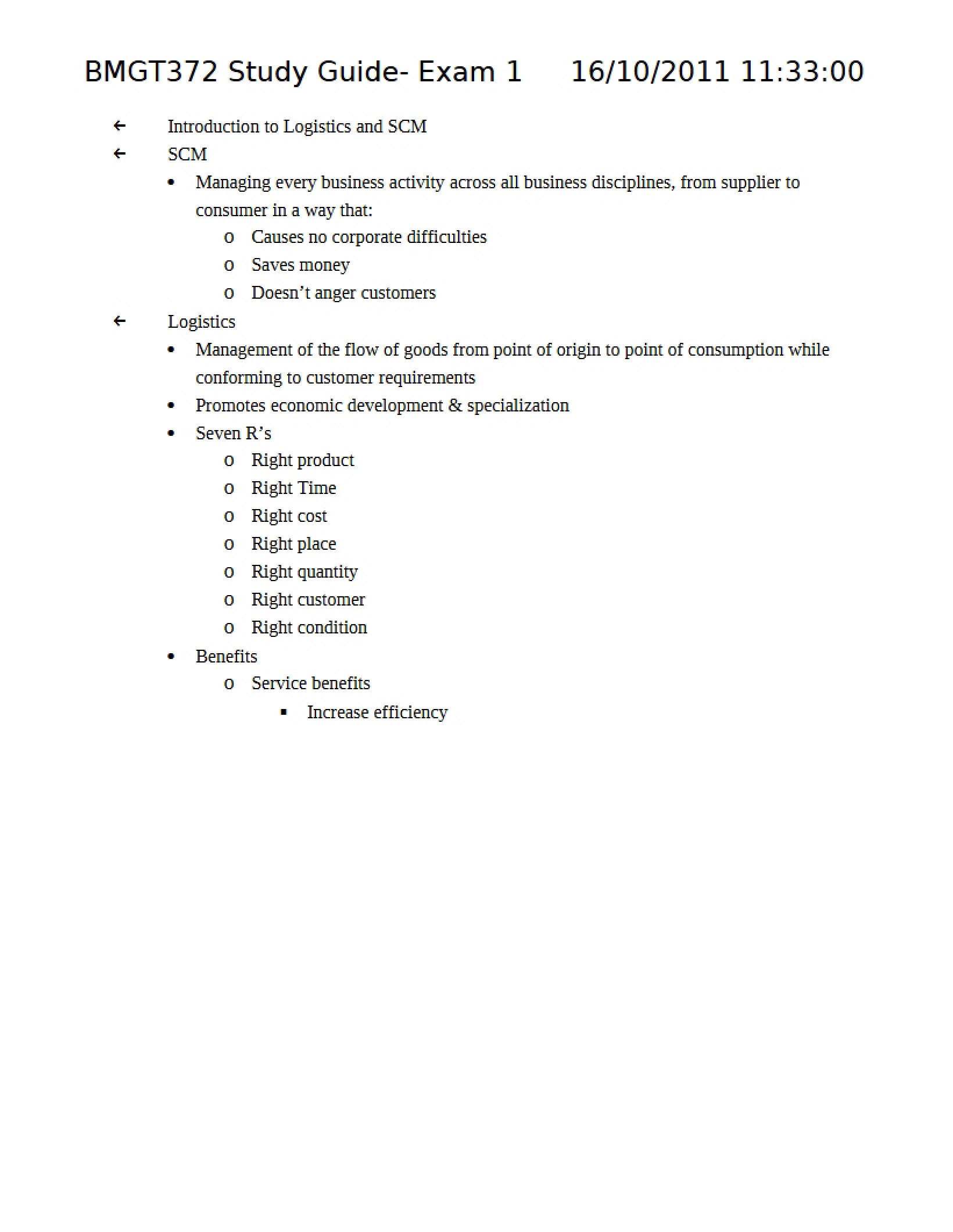 Logistics Exam 1
