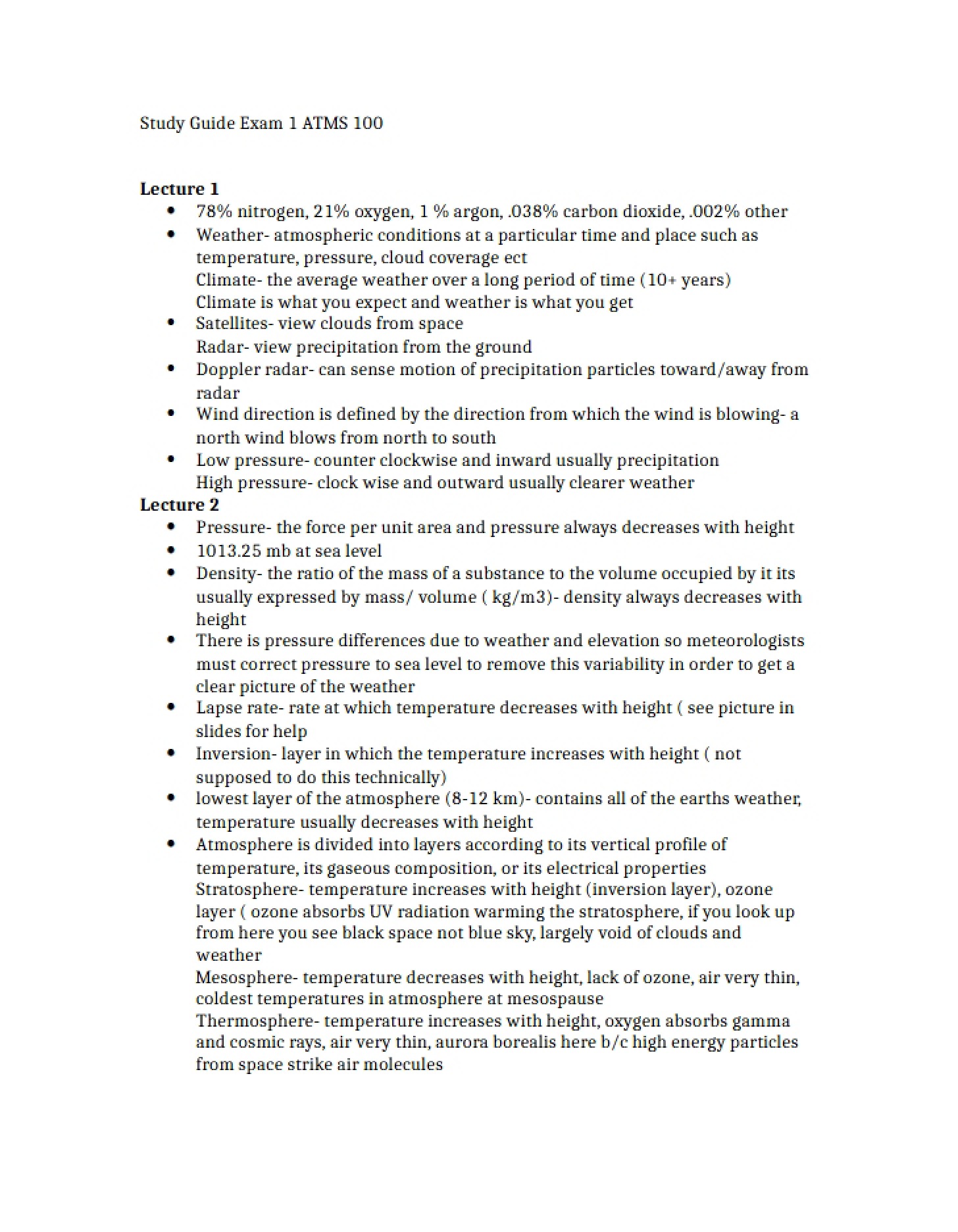Exam One Guide ATMS