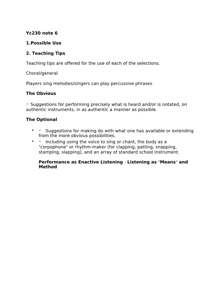 Choral and Instrumental Performances - Teaching Tips