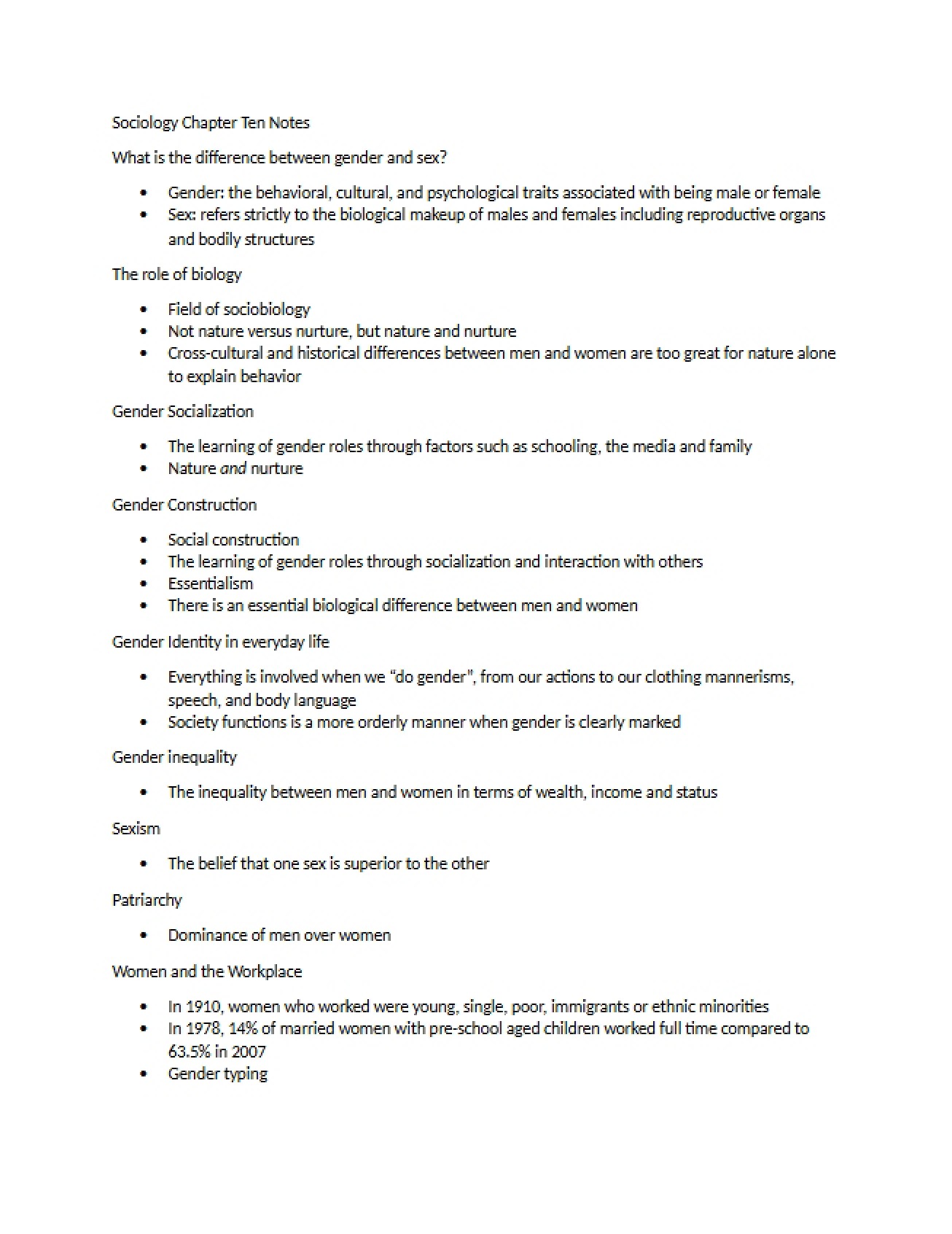 Chapter 10 Notes Introduction to Sociology