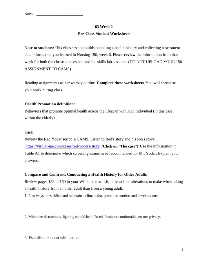 Screening Exam Recommendations for Older Adults