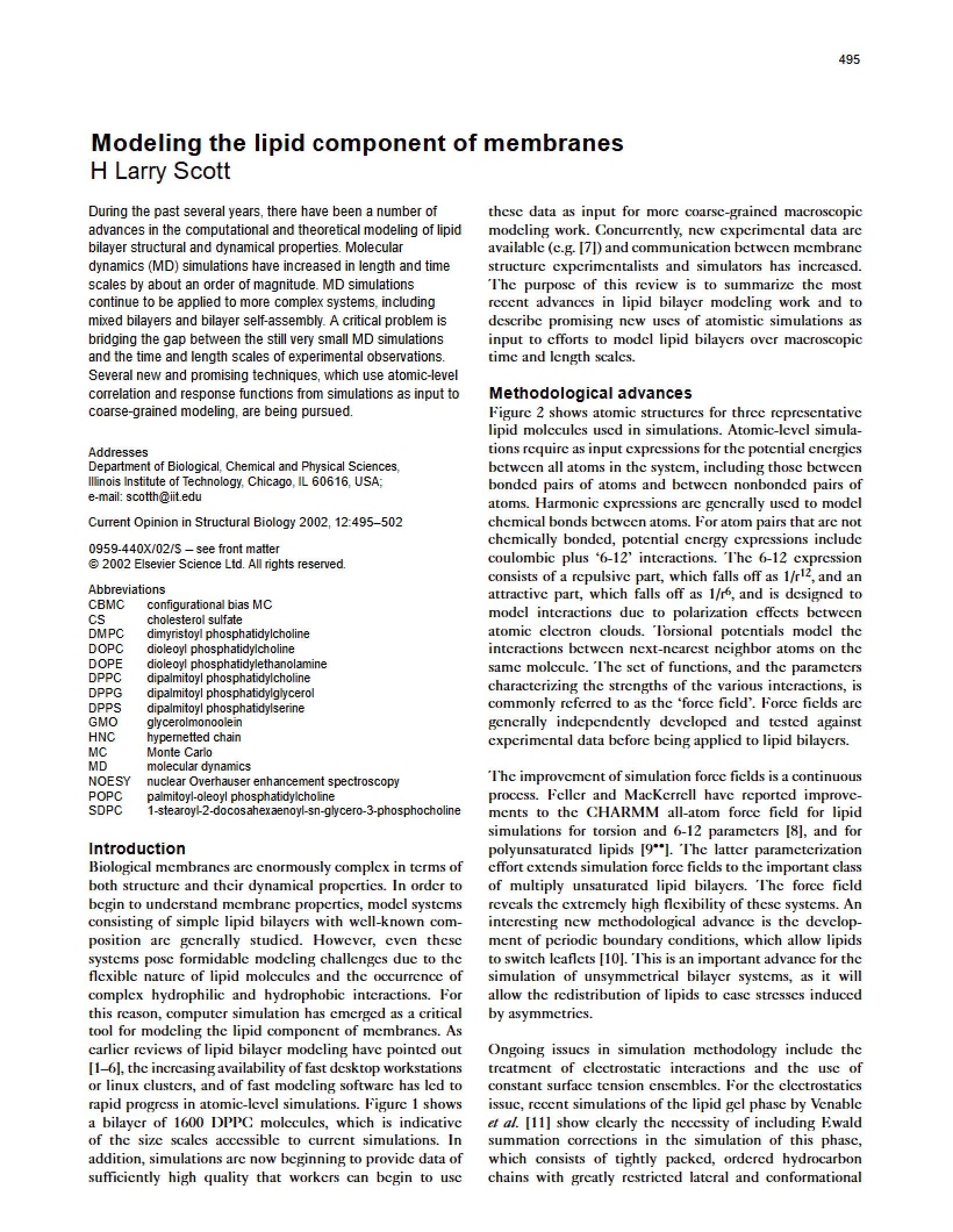 Curr Opinion Struc Bio 2003 Lipid Bilayer Modeling Review