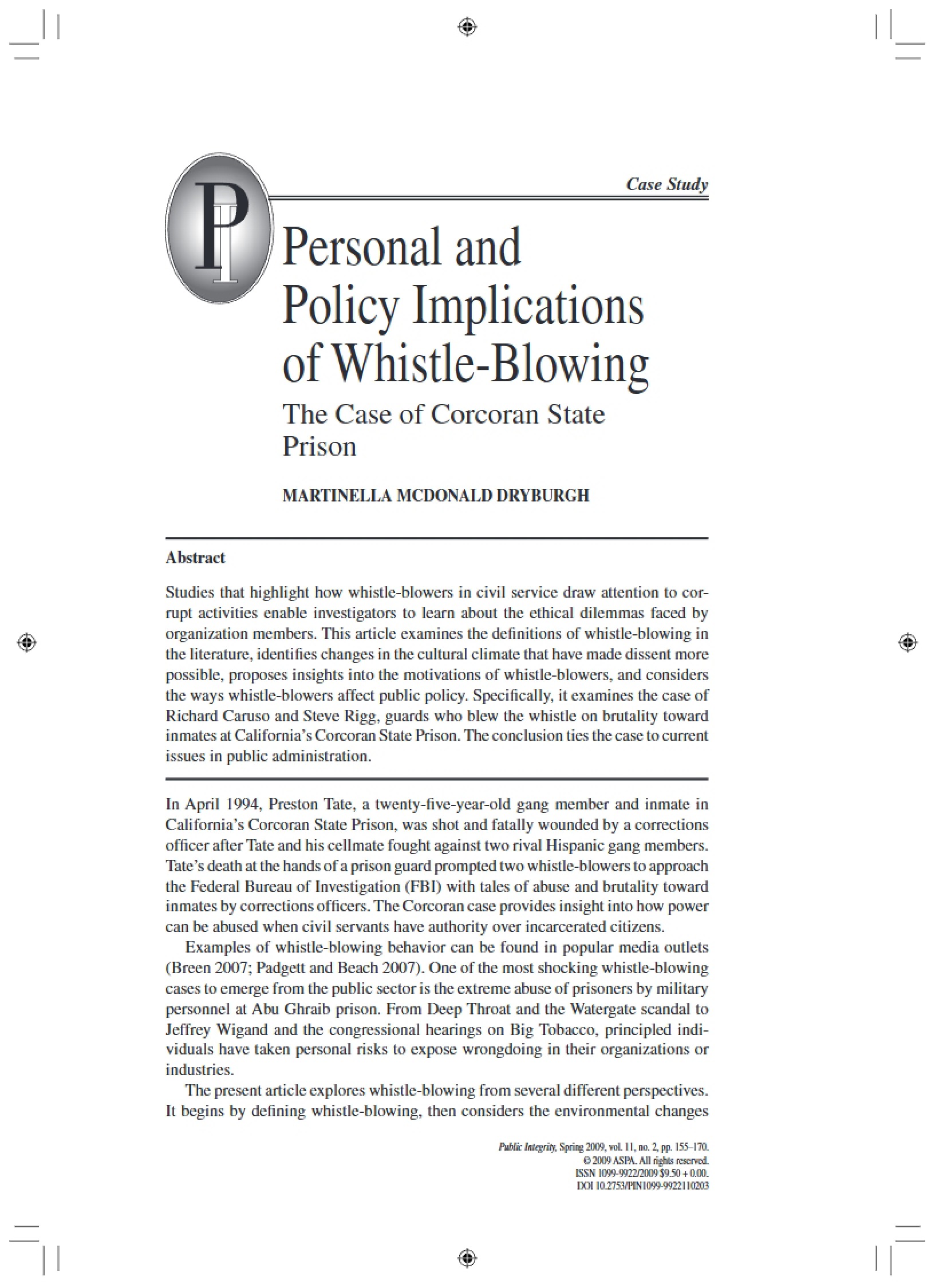 Whistle Blowing Implications