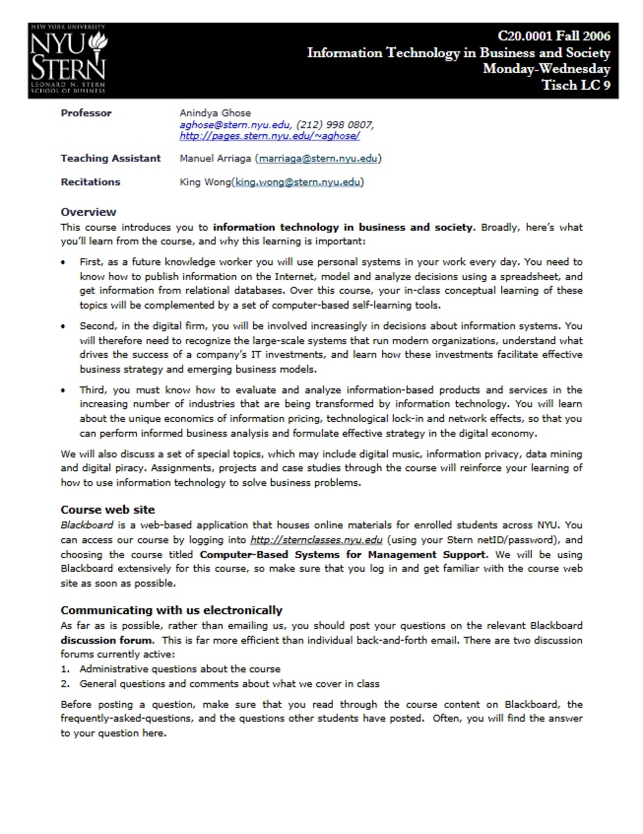 Curriculum for Information Technology in Business