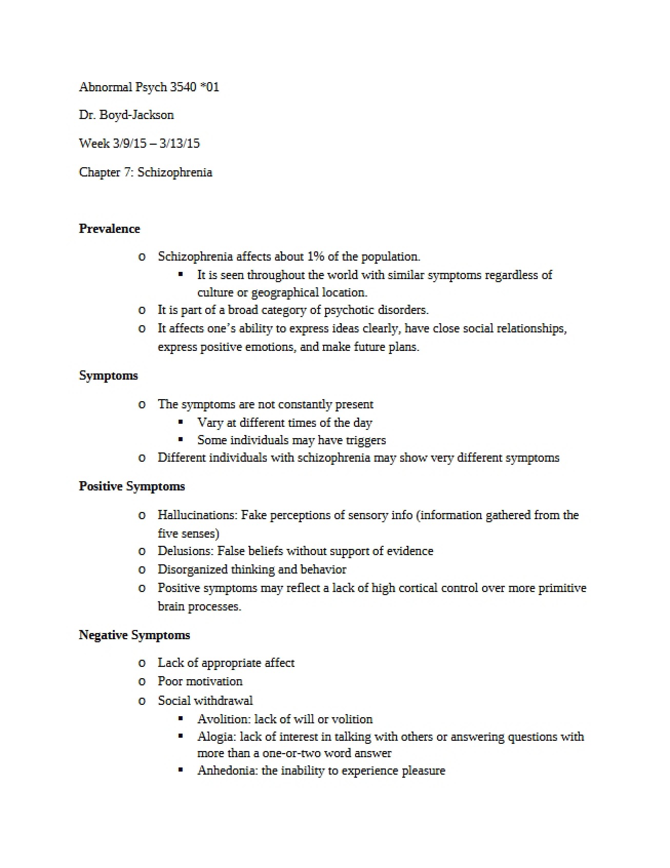 Seventh Chapter An Overview of Schizophrenia