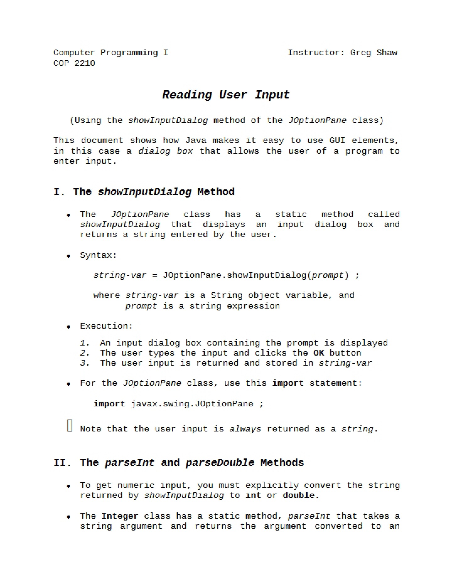 User Input Reading