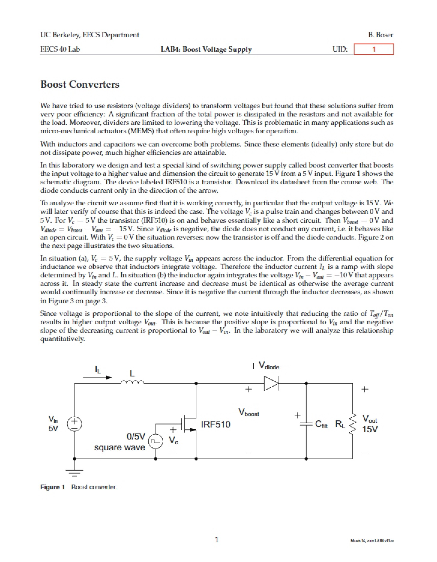 Boost Voltage Supply Lab Four