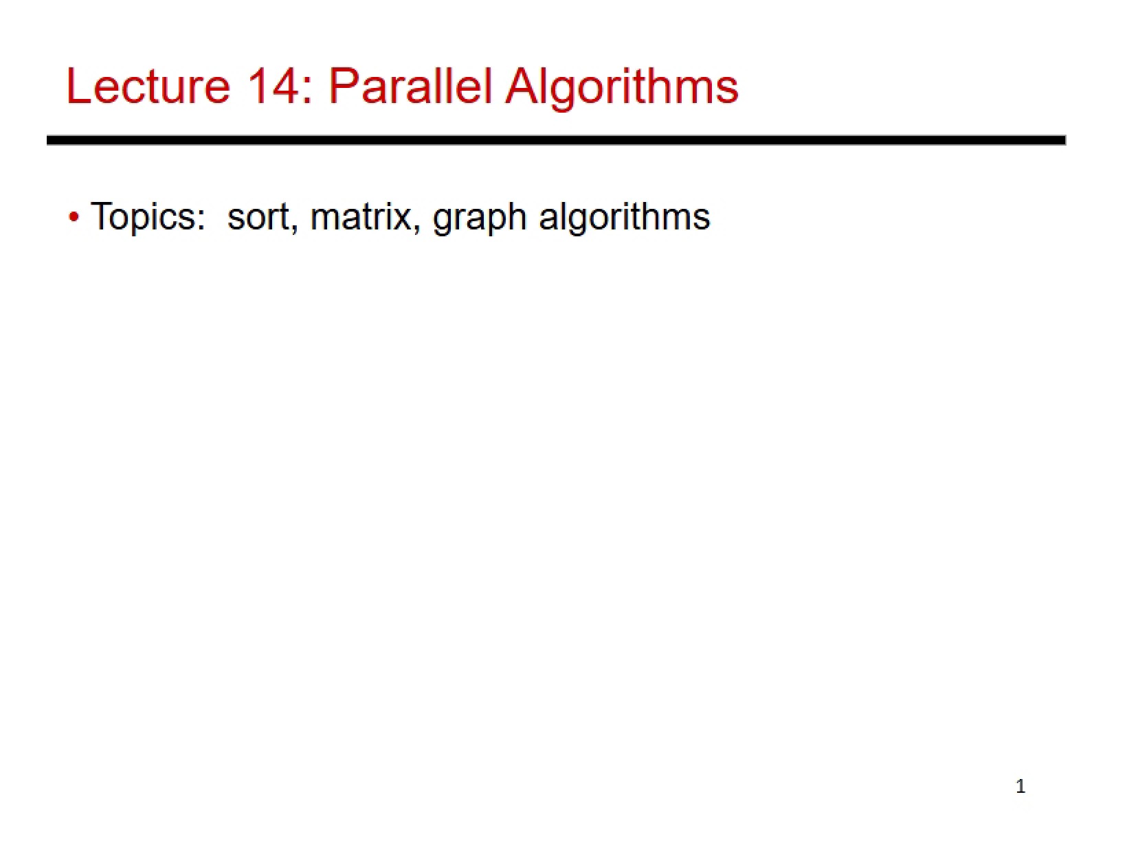 Algorithms for Parallelism (Lecture 14)