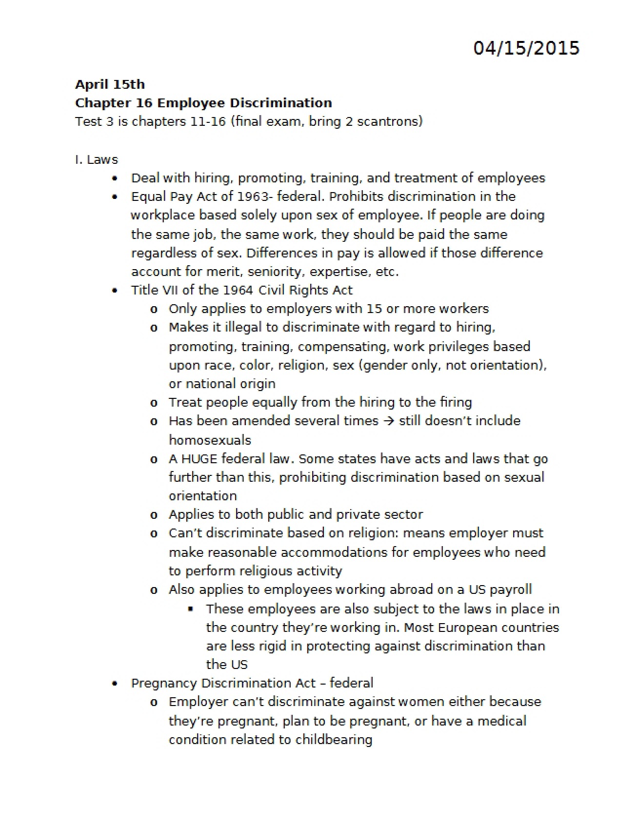 Employee Discrimination - Chapter 16