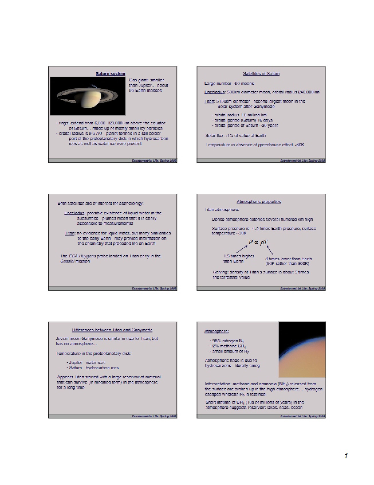 Discussion Notes on Extraterrestrial Life