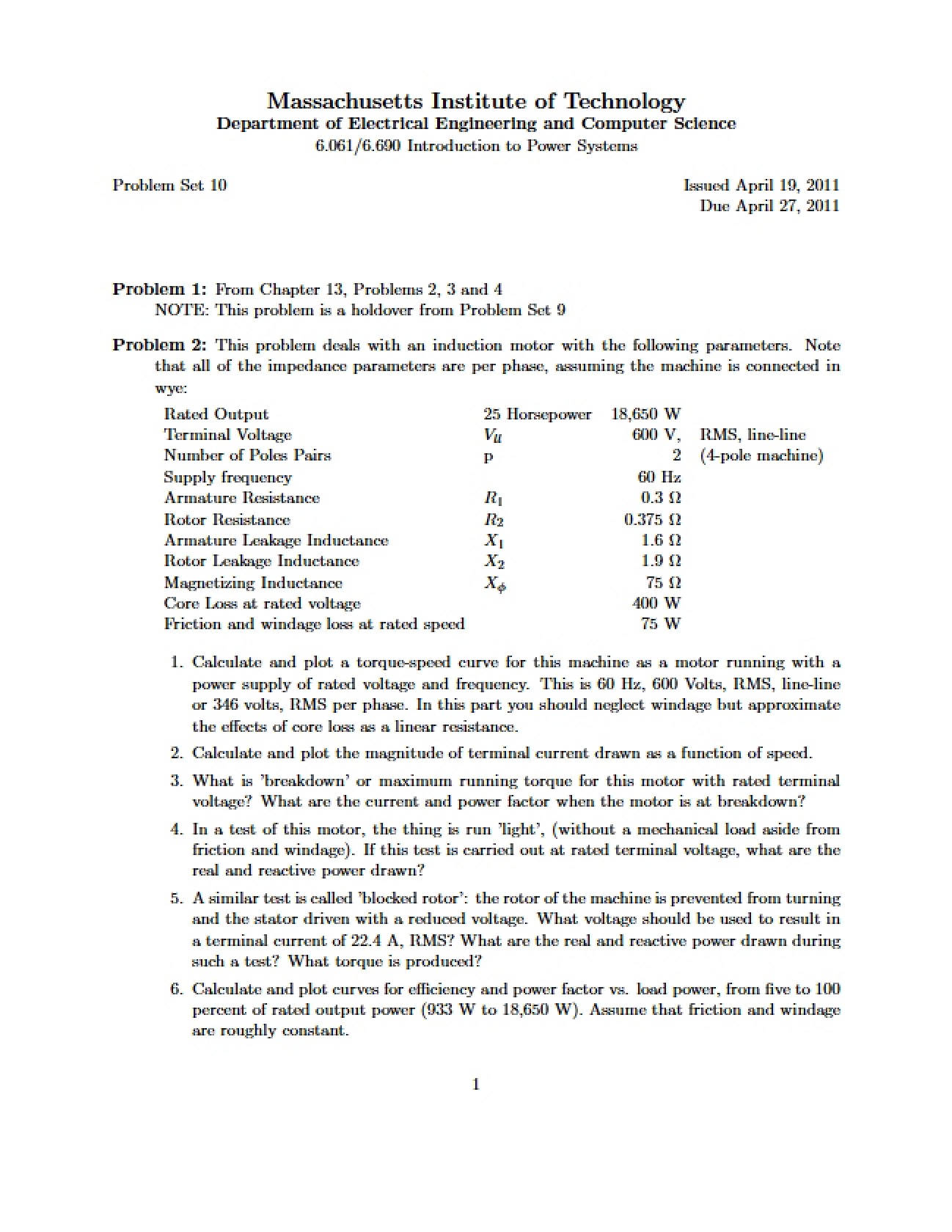 Tenth Problem Set
