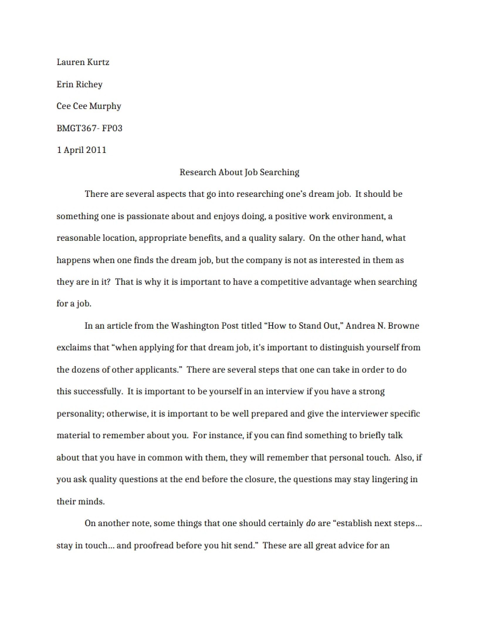 Career Search Essay