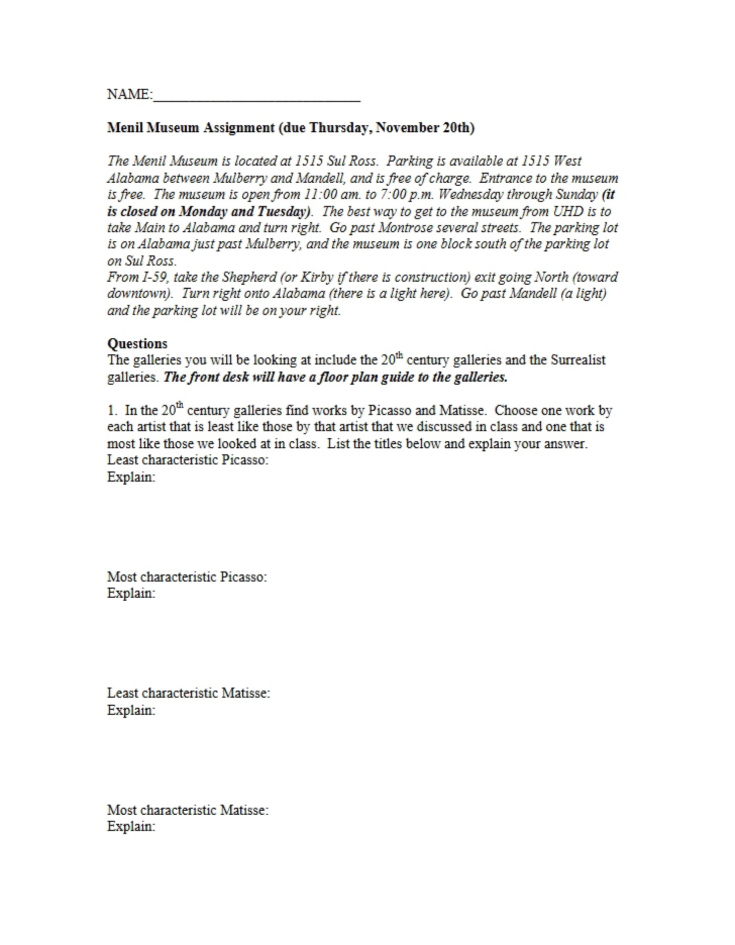 Assignment on the Menil Museum