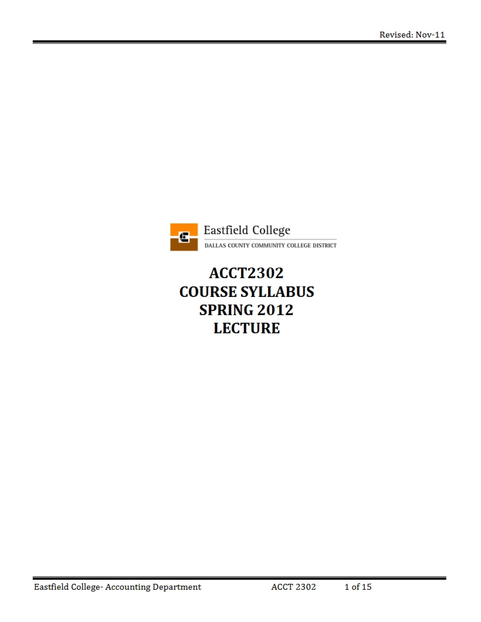 Syllabus Managerial Accounting Principles