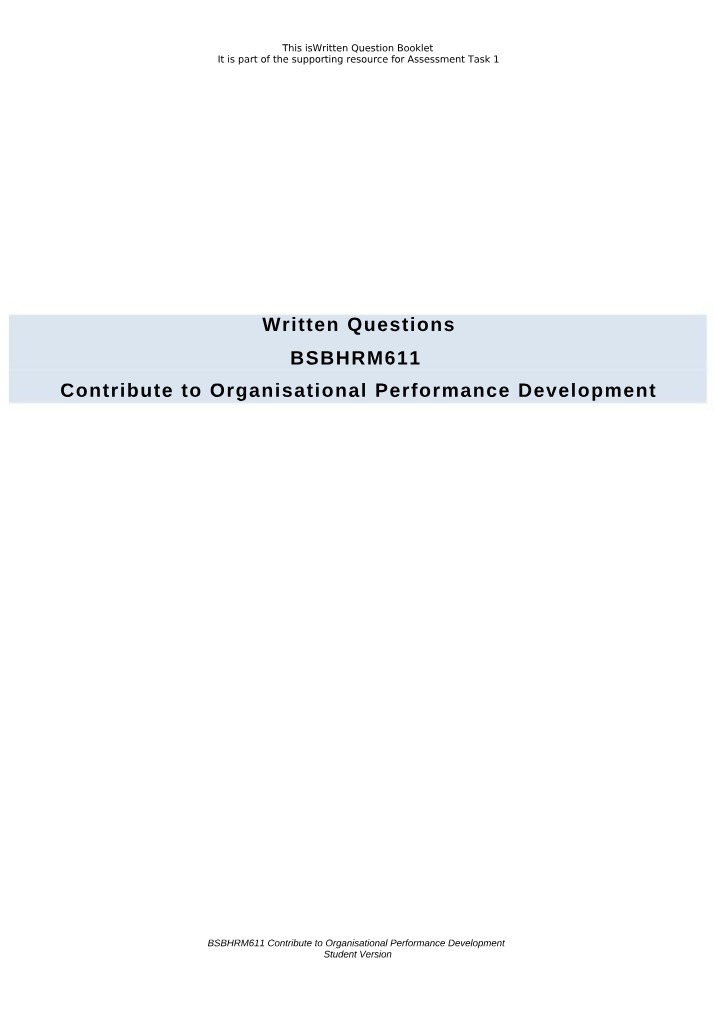 Written Questions - Organisational Performance Development Contribution