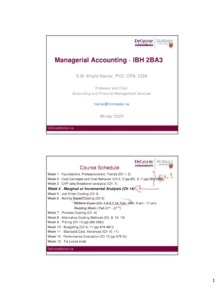 Managerial Accounting IBH 2BA3 Part 1
