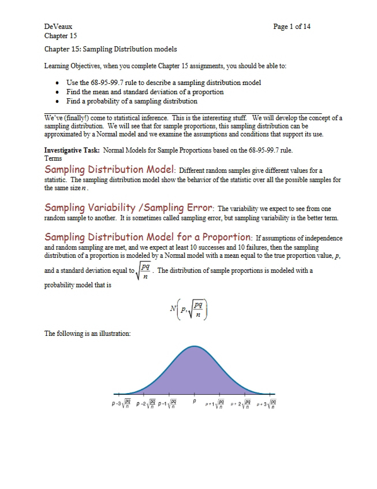 Models of Sampling Distribution (Chapter 15)