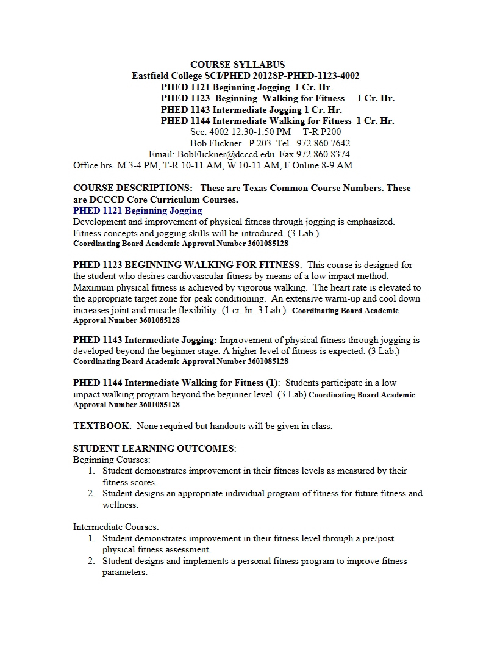 Syllabus for Beginning Jogging
