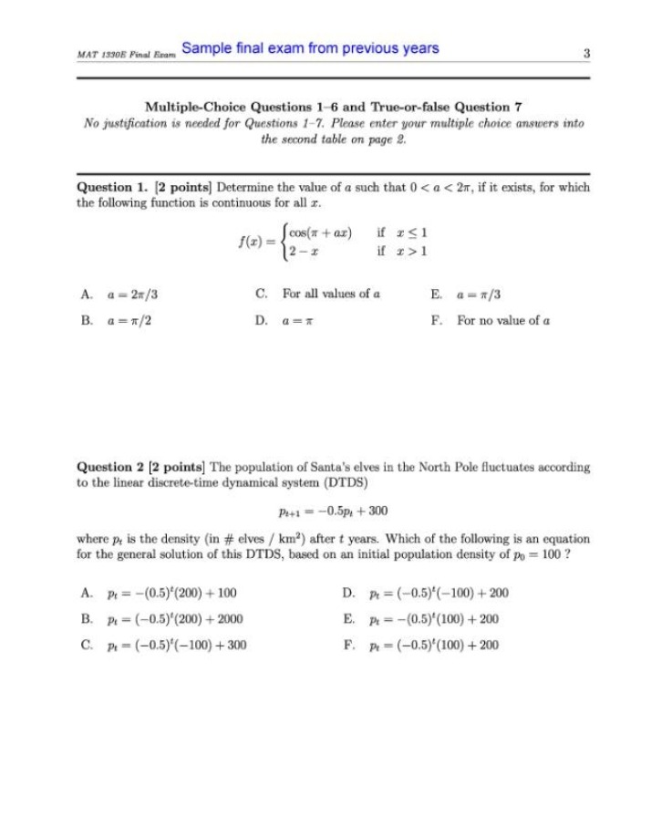 MAT1330 Sample Final Exam 3