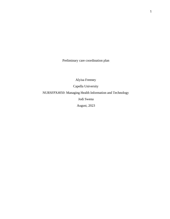 Care Coordination Plan for Hypertension Management