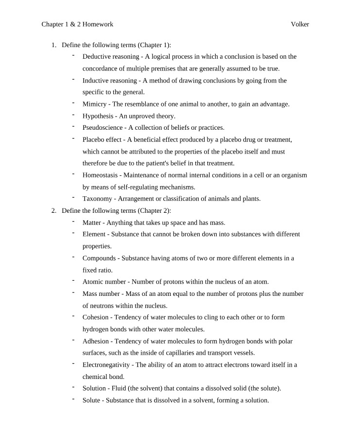 Homework for Chapters 1 and 2