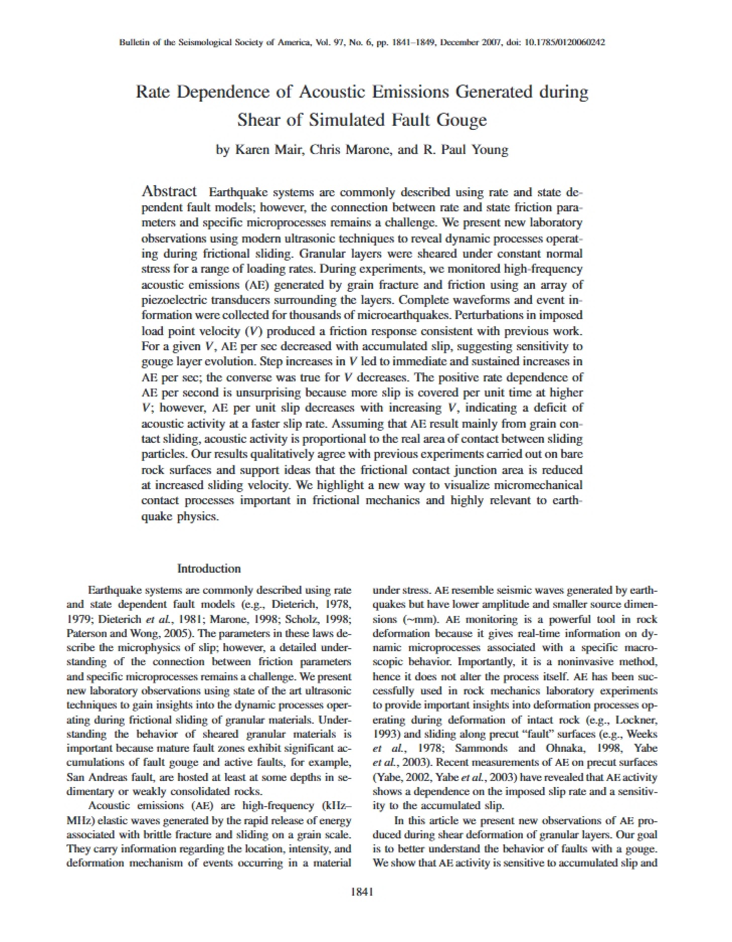 Acoustic Emissions Rate Dependence Generation
