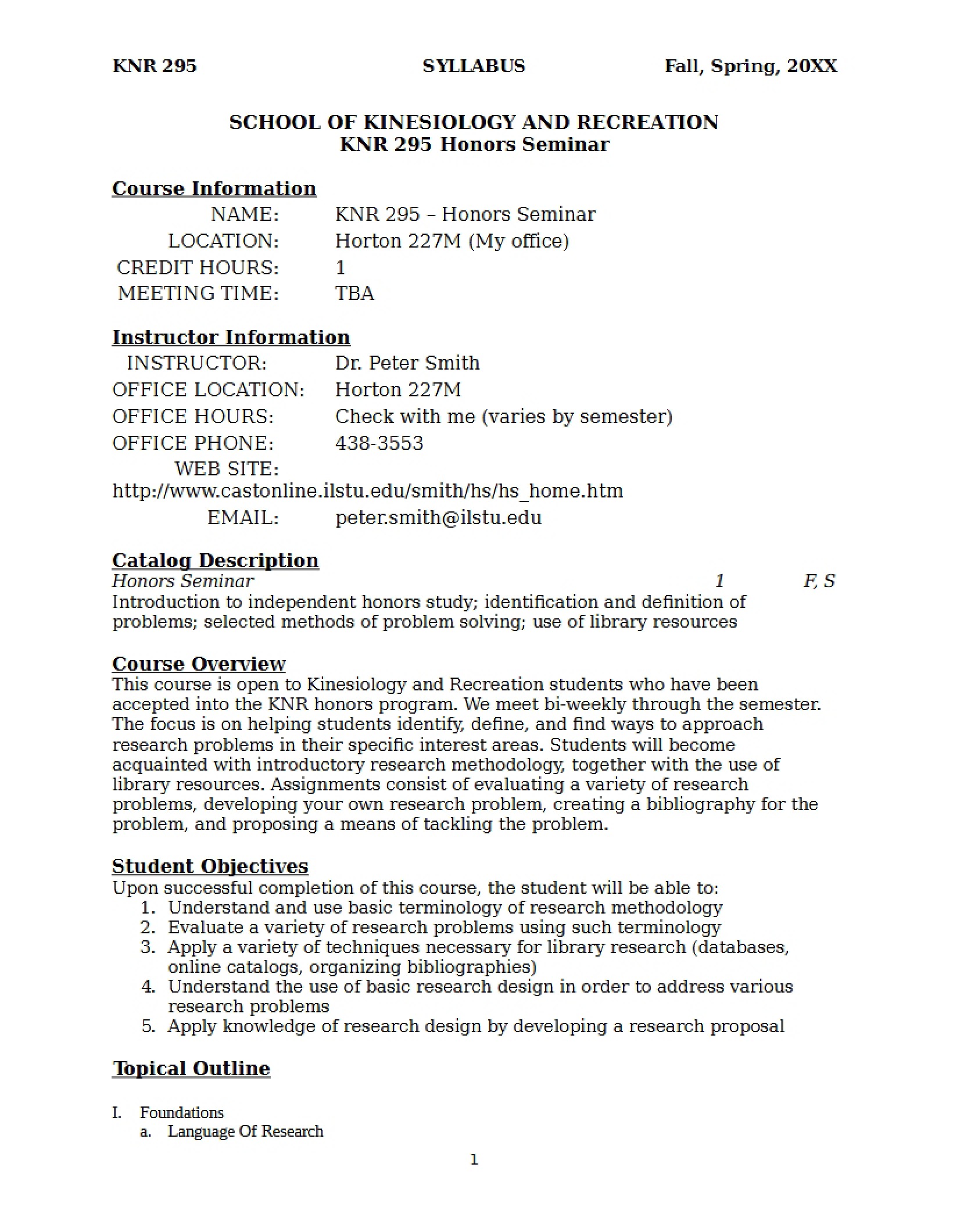 Honors Seminar Syllabus