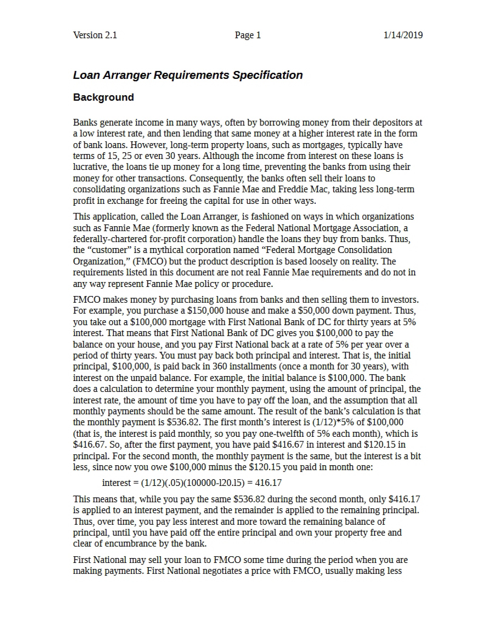 Requirements Specification for Loan Arranger