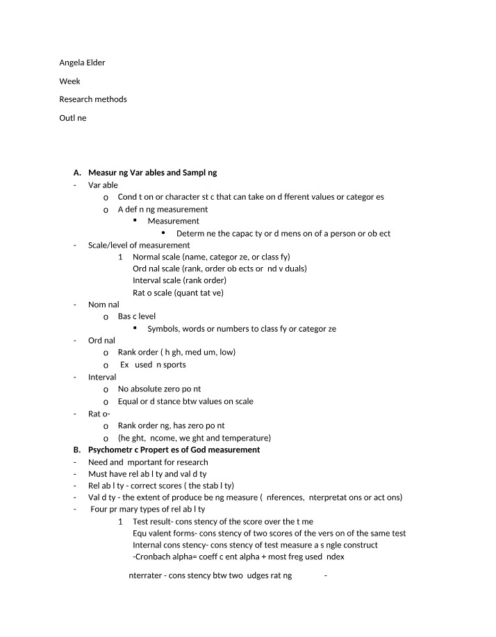 Chapter 5 Outline - Week 5 (Angela Elder)