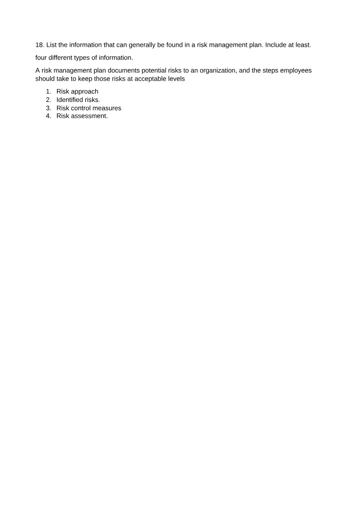 Types of Information in Risk Management Plans