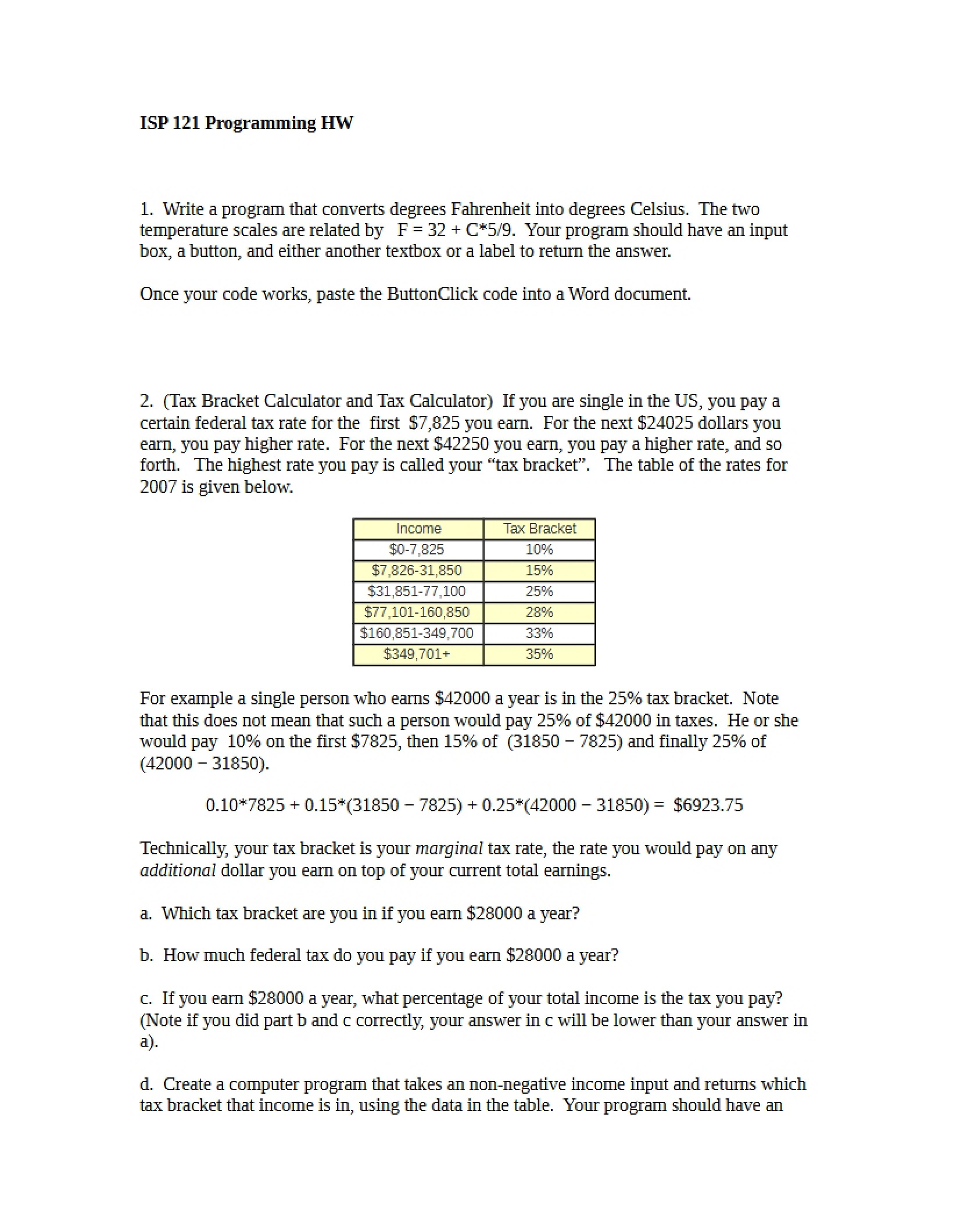 Programming Homework for ISP121