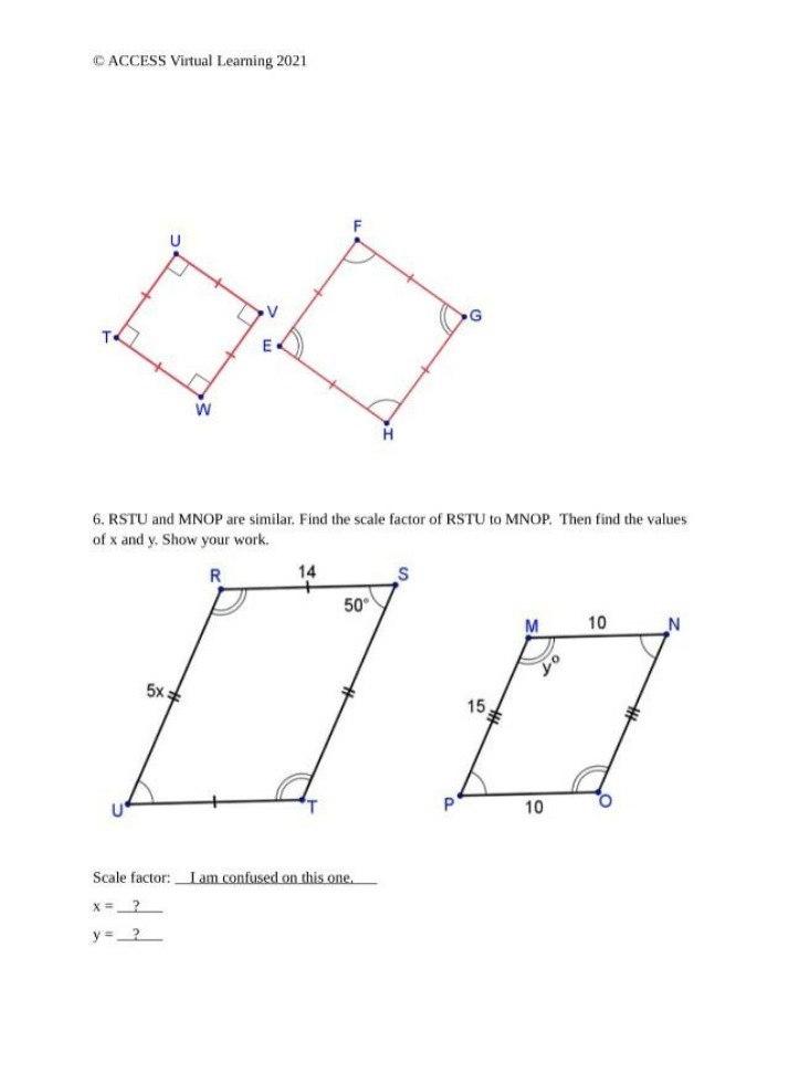 Scale Factor of RSTU to MNOP - Solve for x and y
