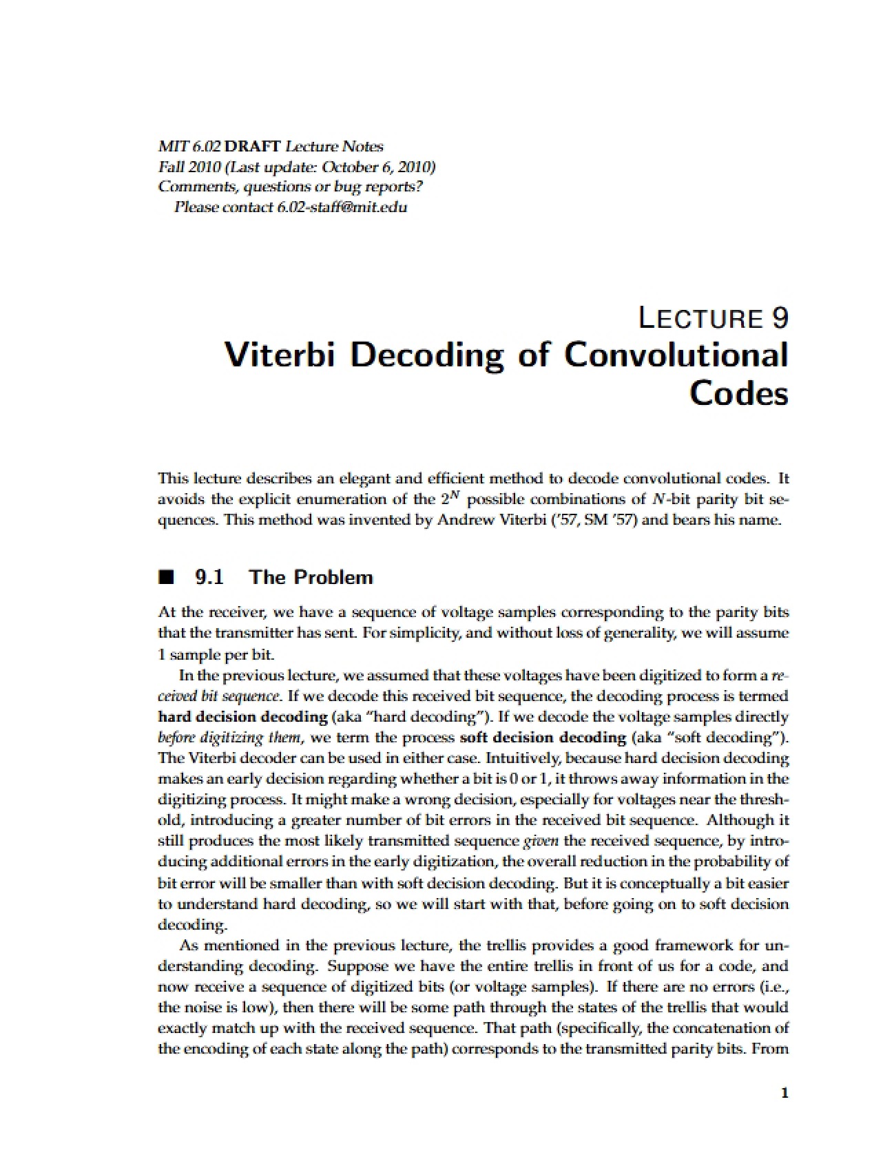 Convolutional Codes: Viterbi Decoding