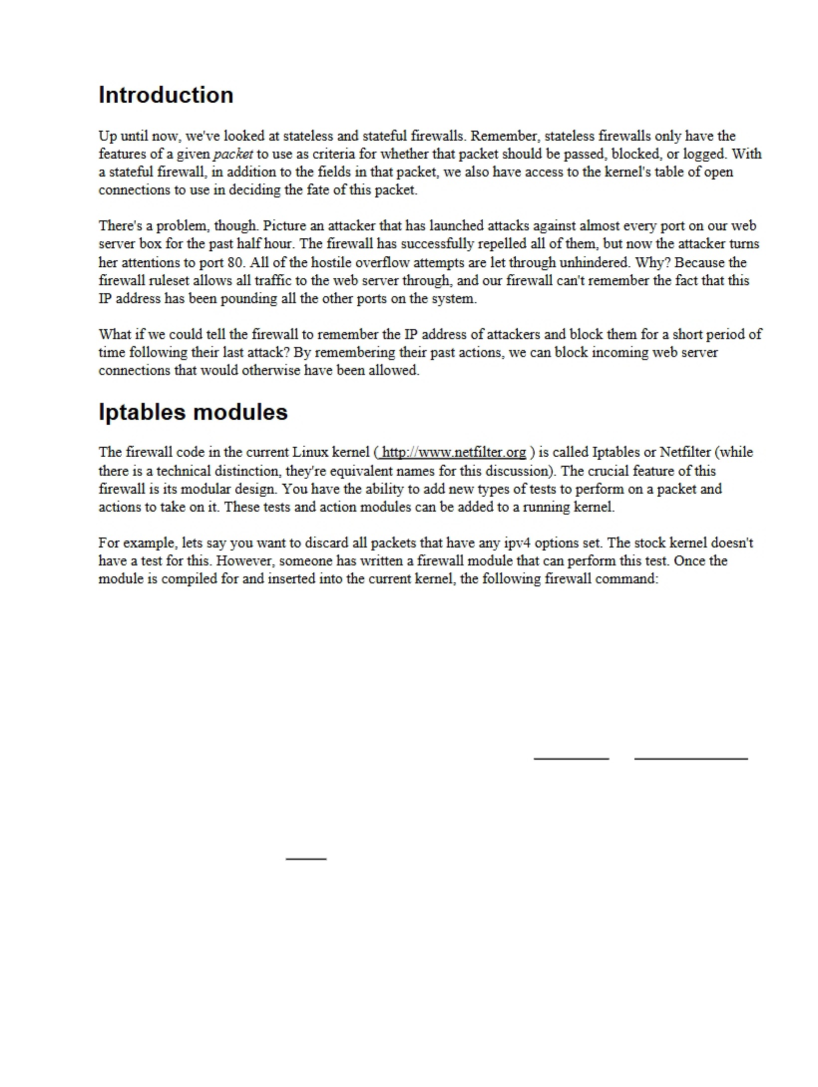 Iptables and Adaptive Firewalls