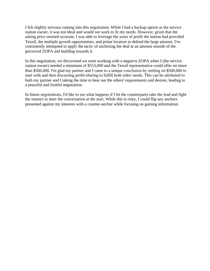 Reflection on the Texoil Negotiation