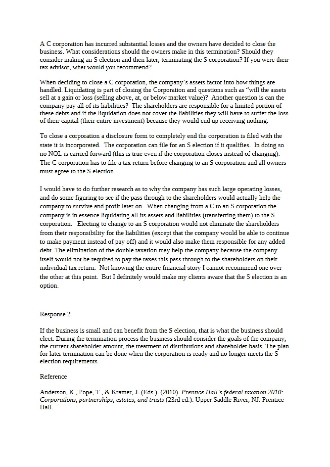 Advanced Corporate Tax Essay