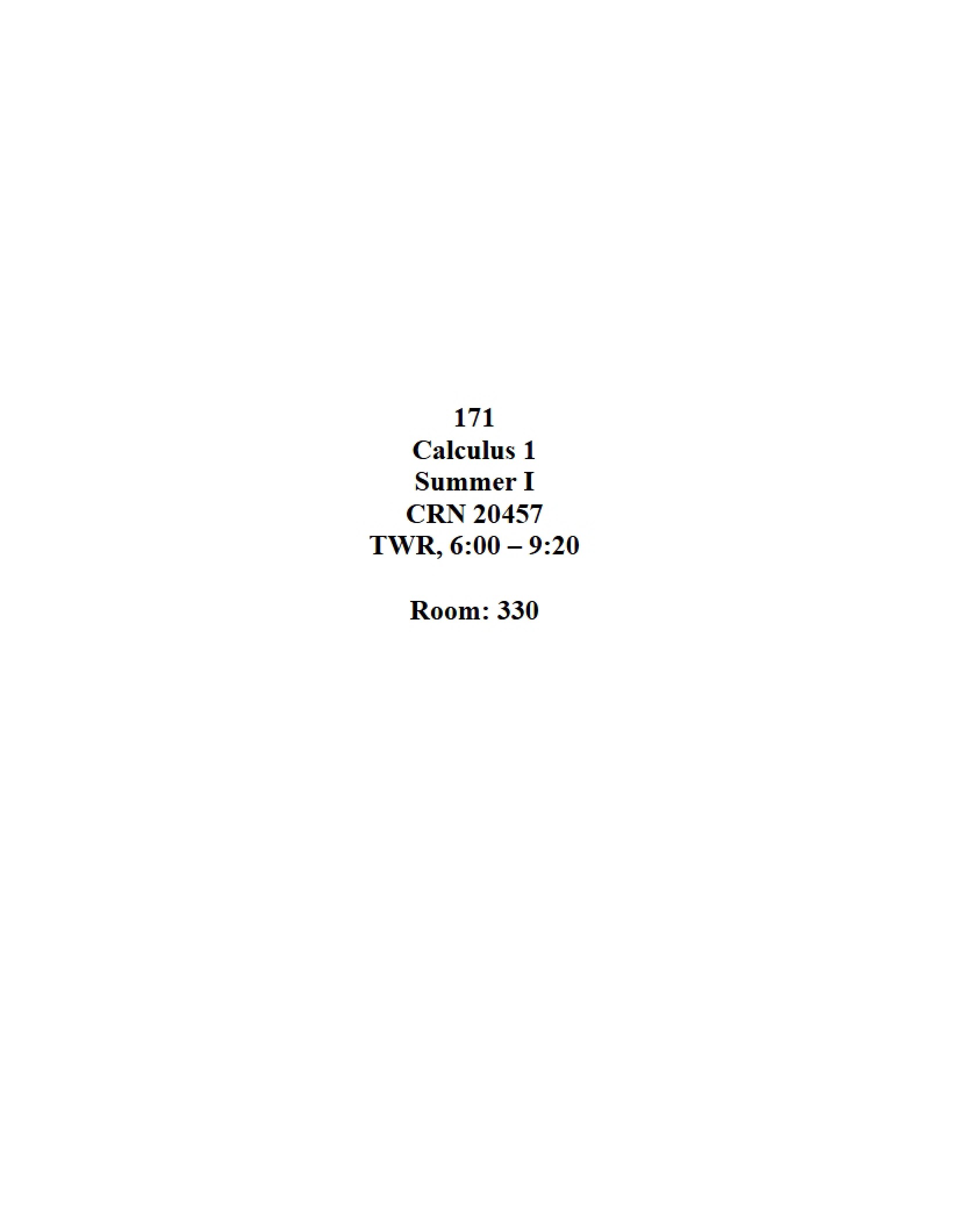 Syllabus for Math 171