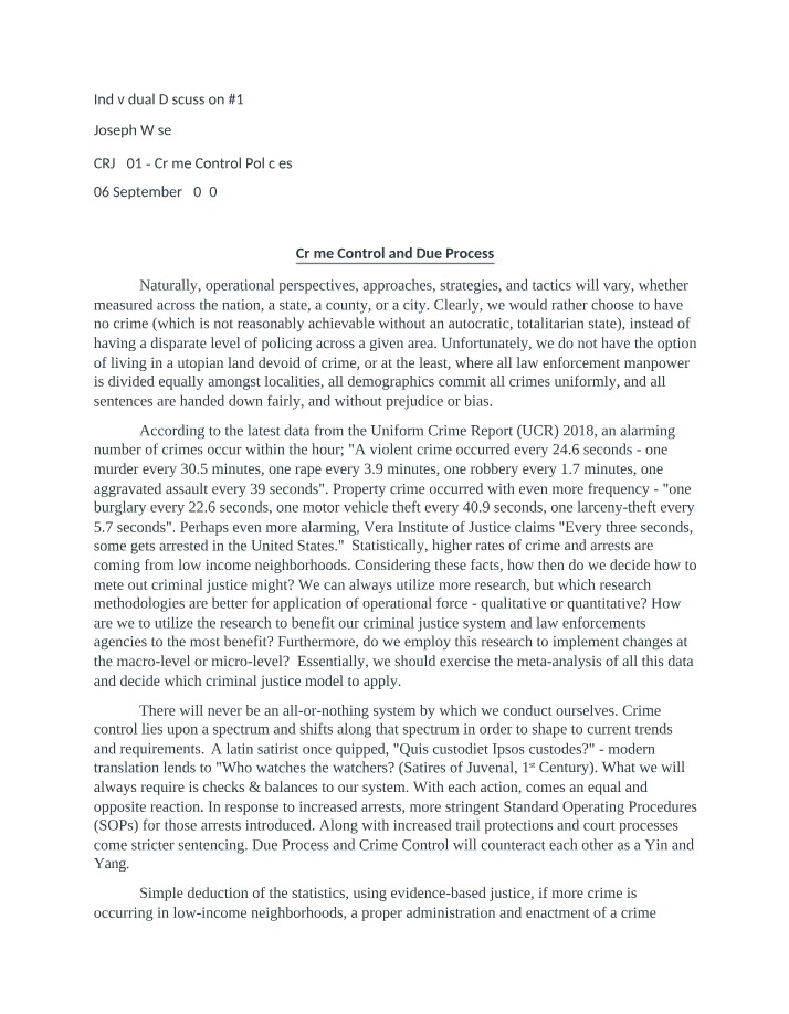Crime Control and Due Process - Individual Discussion 1