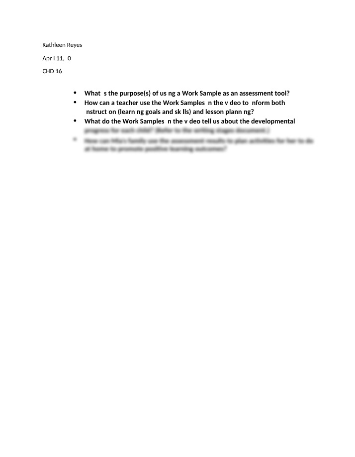 Work Samples - Activity Assignment