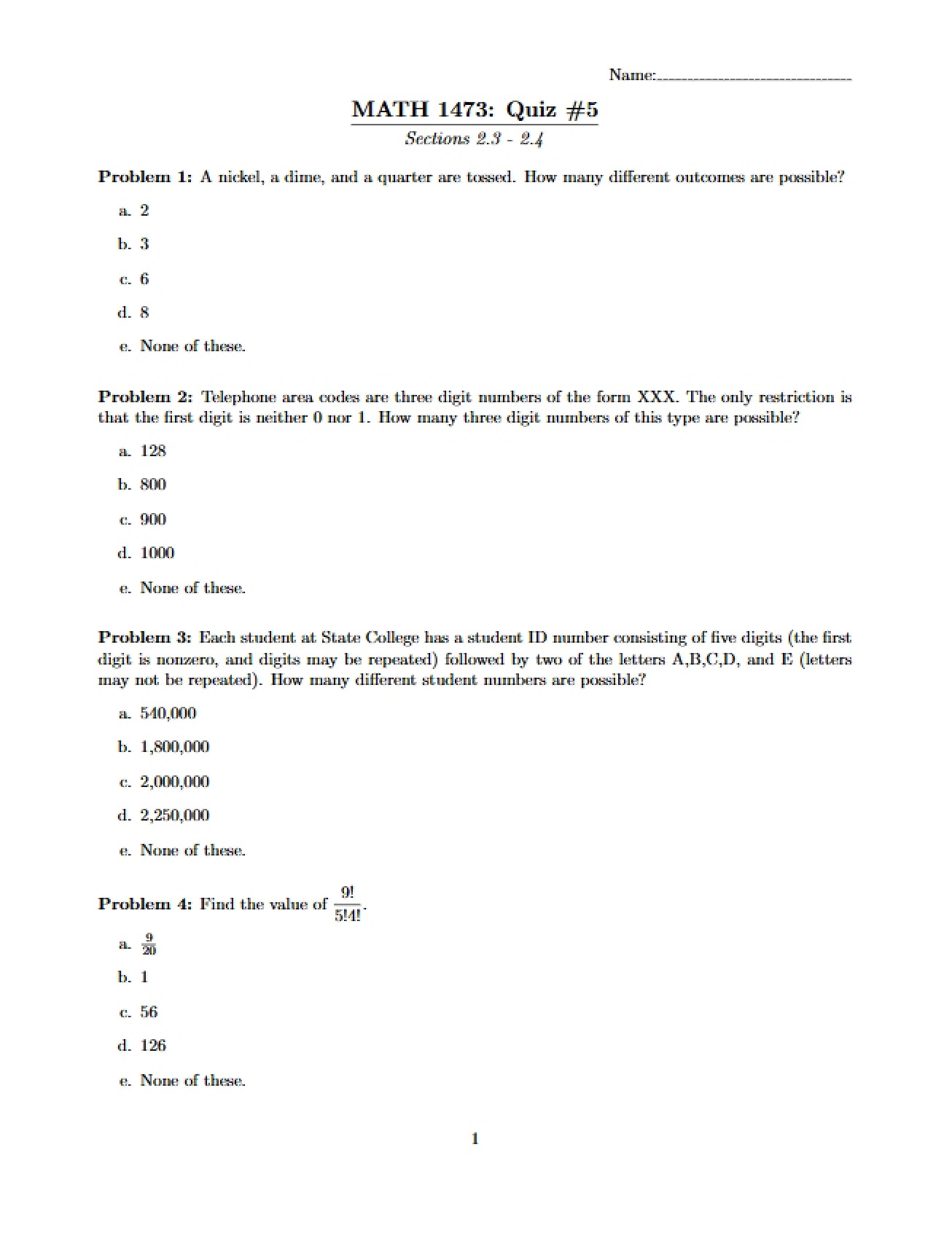 Math 1473 Fifth Quiz