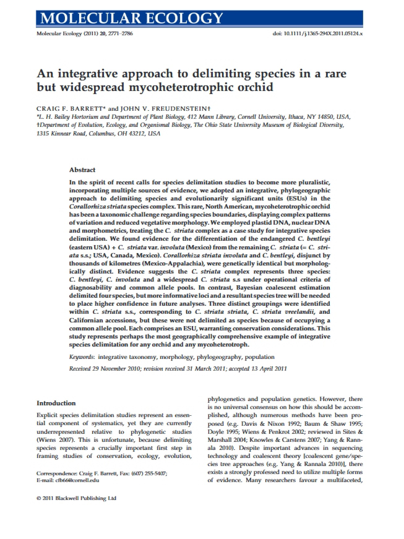 Delimiting Species in Widespread Rare Mycoheterotrophic Orchids Integrative Approach