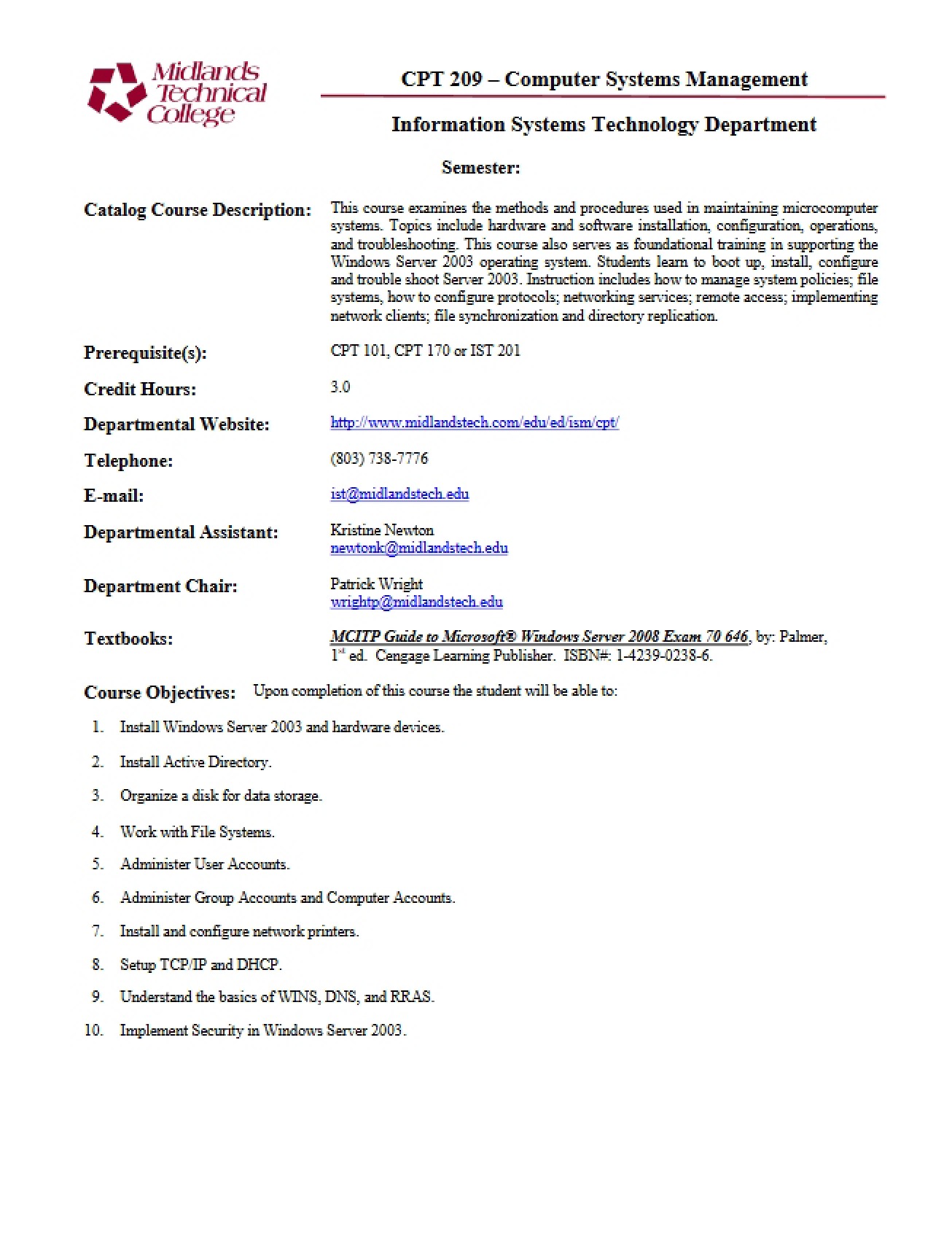 Management of Computer Systems