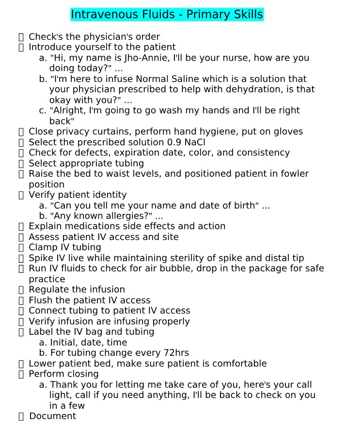 Primary Skills for Intravenous Fluids