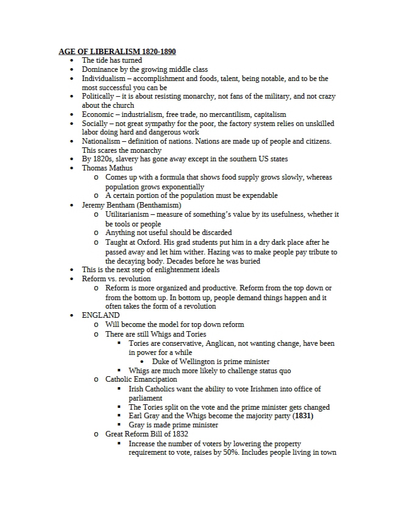 1820-1890 Age of Liberalism