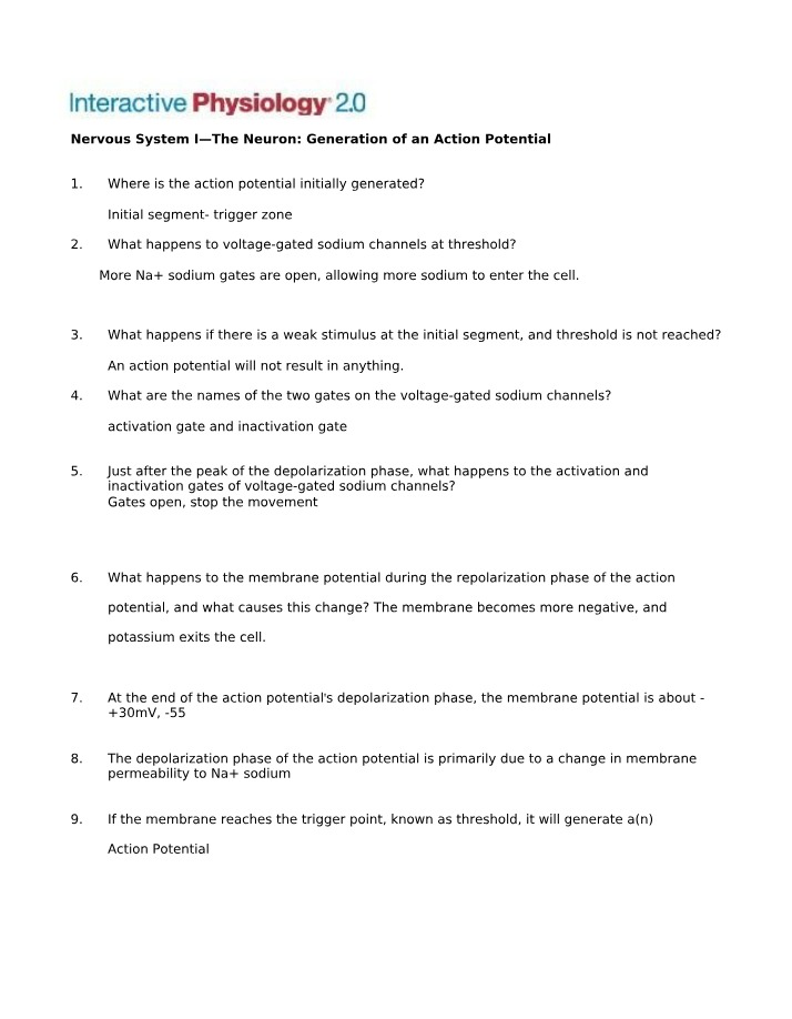 The Neuron - Generation of an Action Potential (Physiology 2.0)